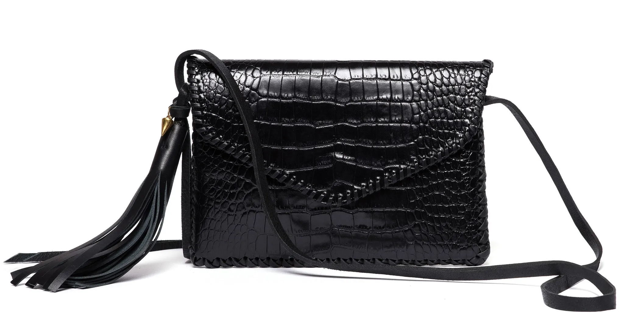 Embossed Croc Whipstitch Middle Earth Bag