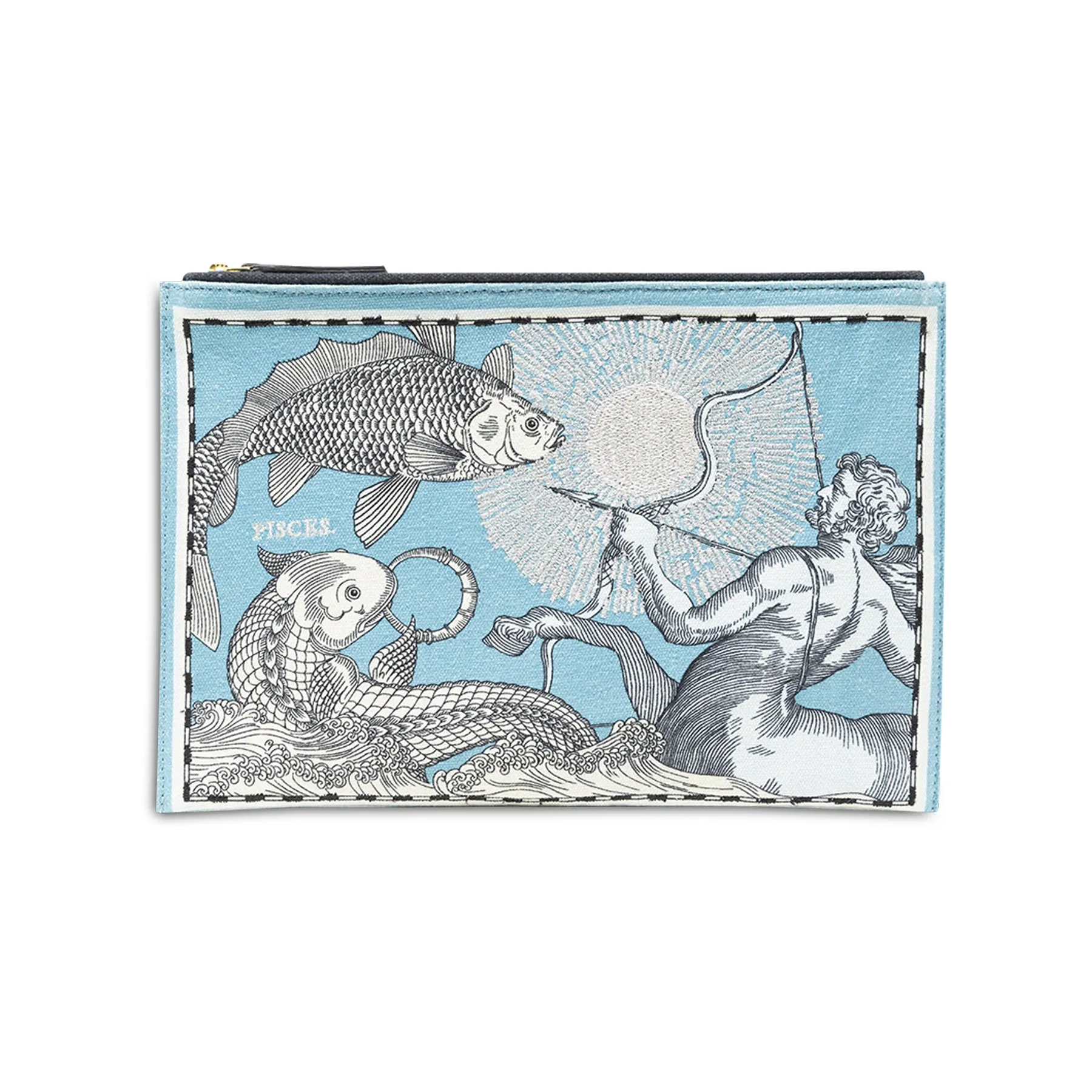 Embroidered Pouch, Astro Pisces in Blue #8