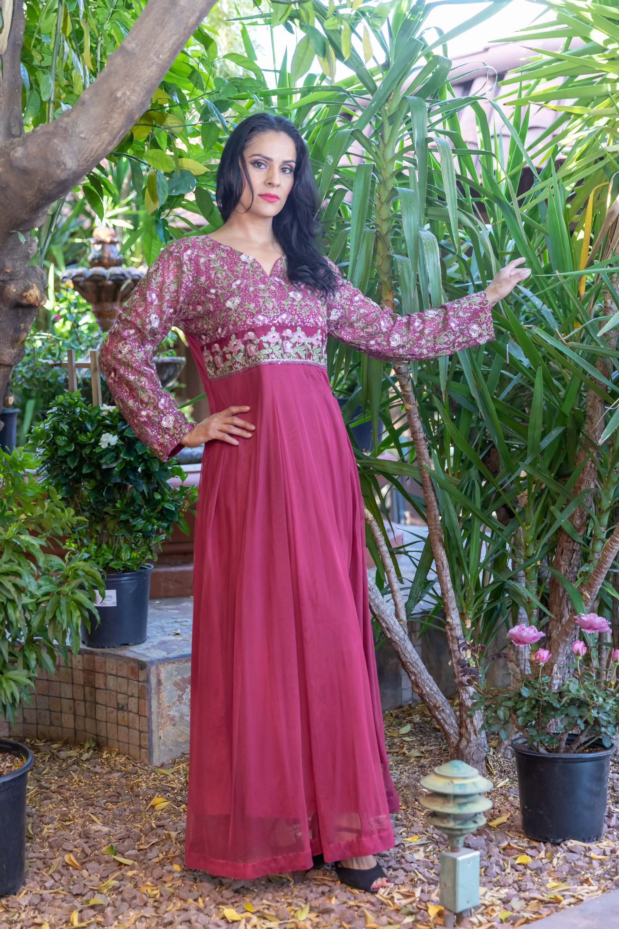 Embroidery Net Dress-Gown