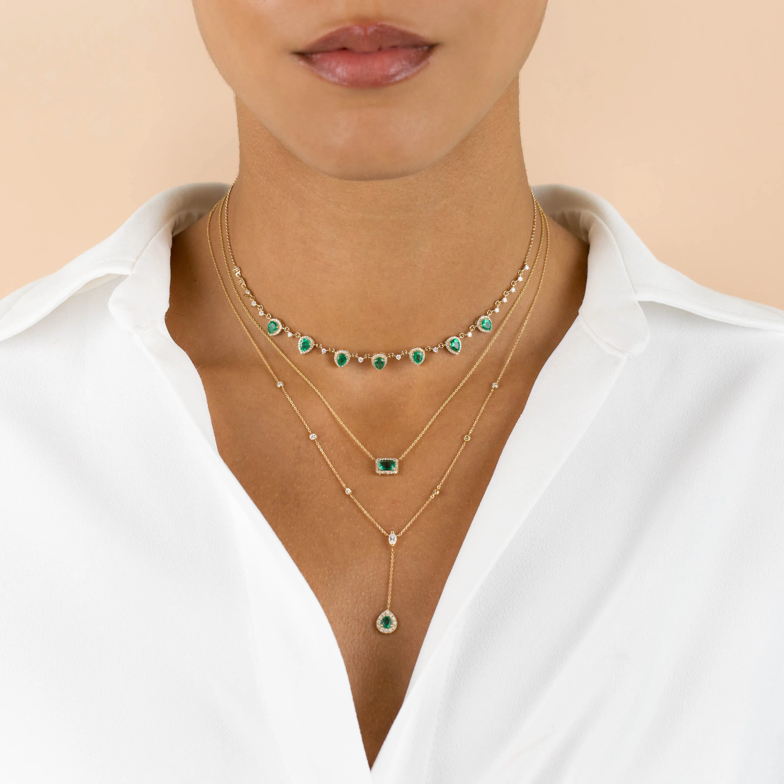 Emerald X Diamond Necklace 14K
