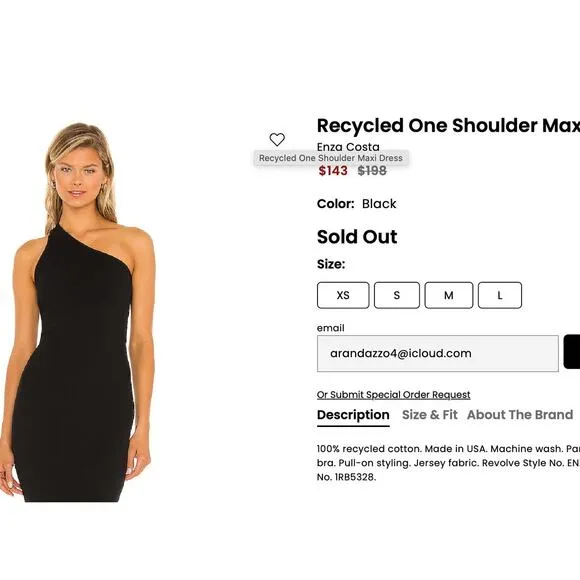 ENZA COSTA Recycled One Shoulder Midi Maxi Lightweight Black Dress | Small