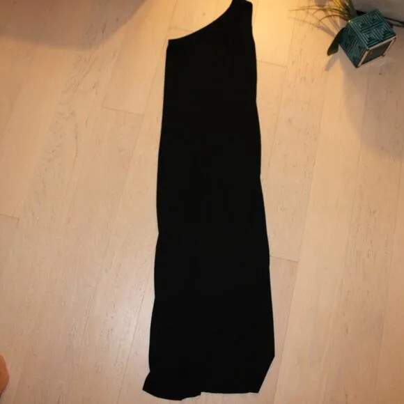 ENZA COSTA Recycled One Shoulder Midi Maxi Lightweight Black Dress | Small