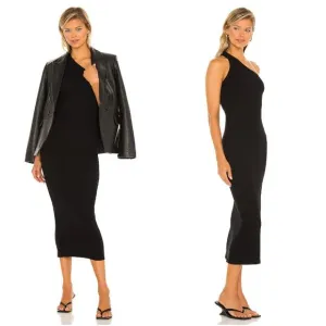 ENZA COSTA Recycled One Shoulder Midi Maxi Lightweight Black Dress | Small