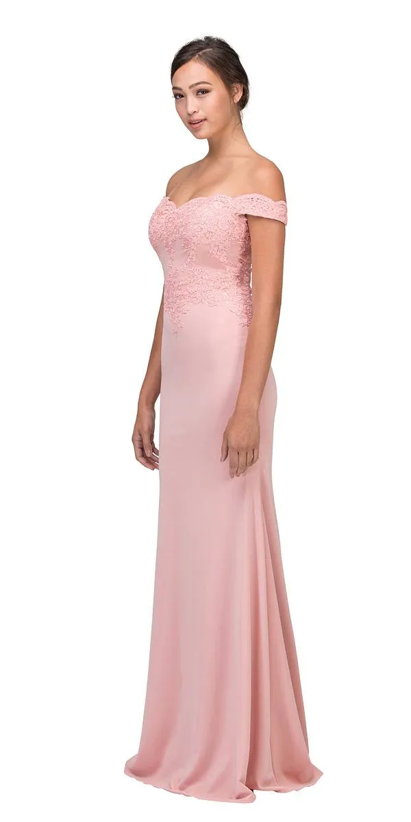 Eureka 7100 Lace Appliqued Bodice Long Dress Off-Shoulder