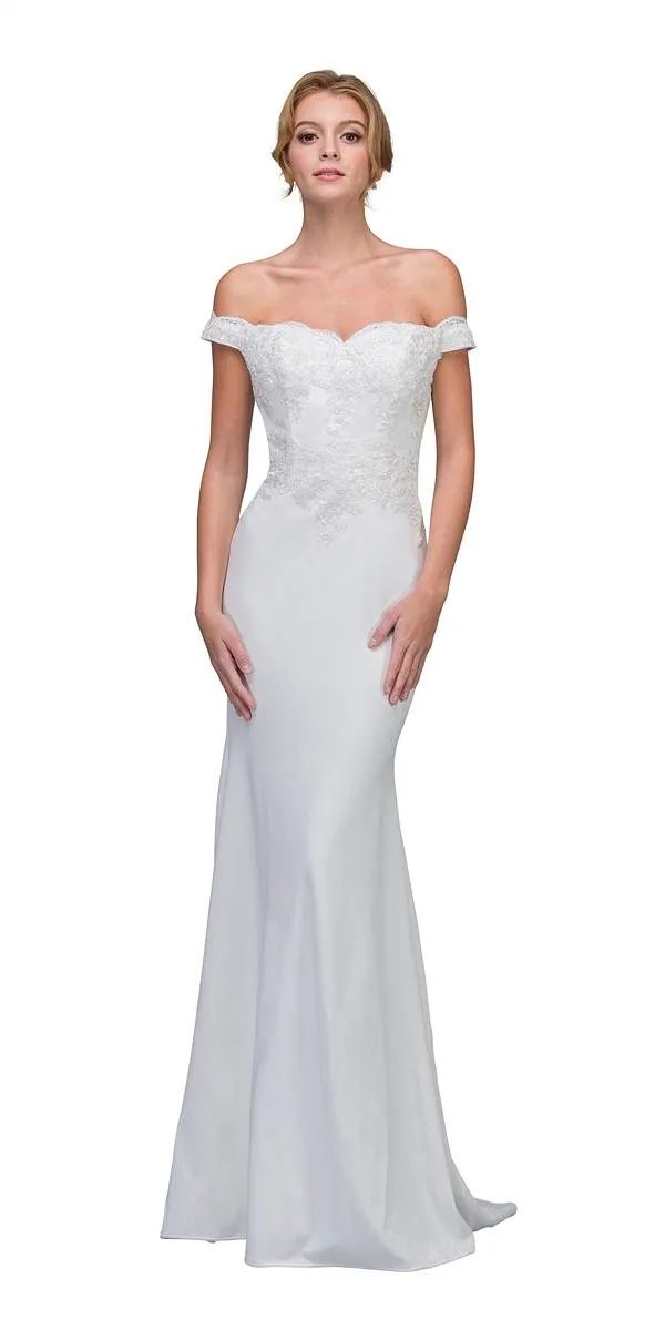 Eureka 7100 Lace Appliqued Bodice Long Dress Off-Shoulder