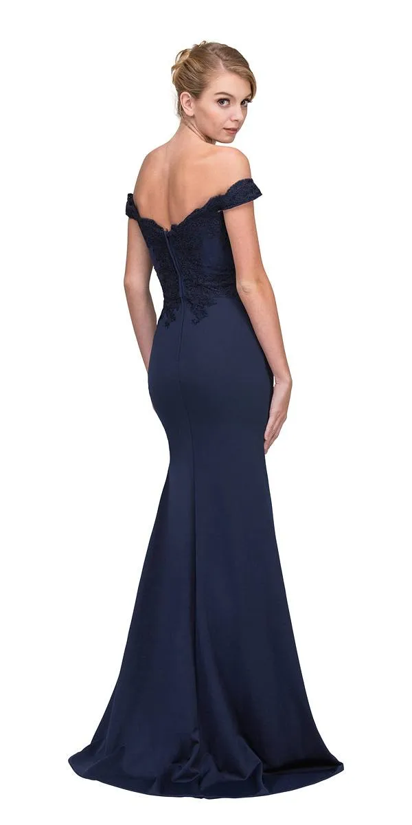 Eureka 7100 Lace Appliqued Bodice Long Dress Off-Shoulder