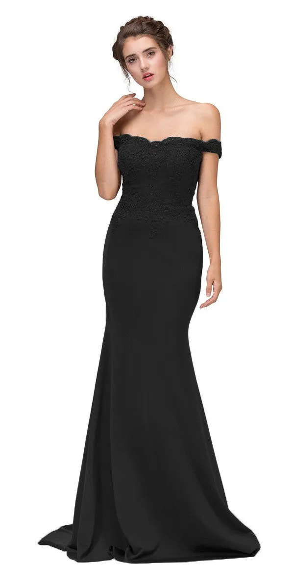 Eureka 7100 Lace Appliqued Bodice Long Dress Off-Shoulder