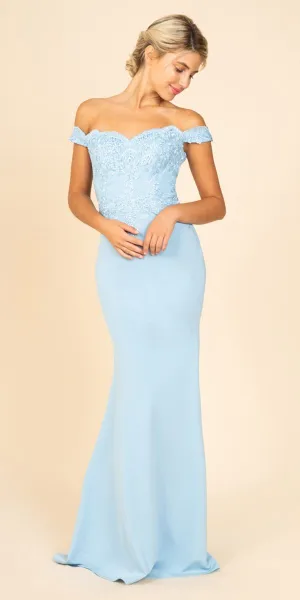 Eureka 7100 Lace Appliqued Bodice Long Dress Off-Shoulder