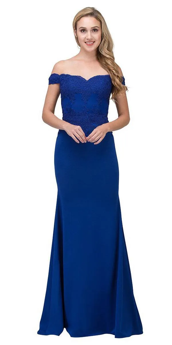 Eureka 7100 Lace Appliqued Bodice Long Dress Off-Shoulder