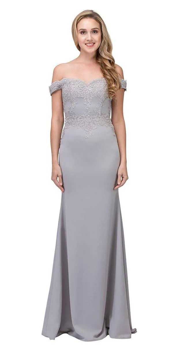 Eureka 7100 Lace Appliqued Bodice Long Dress Off-Shoulder