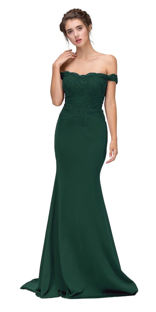 Eureka 7100 Lace Appliqued Bodice Long Dress Off-Shoulder