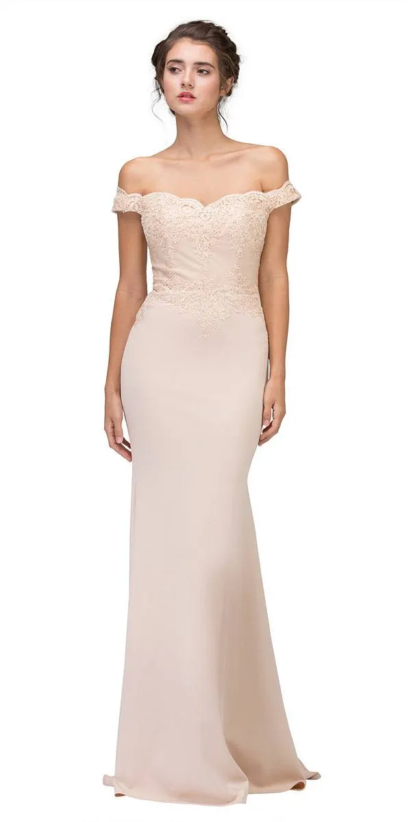 Eureka 7100 Lace Appliqued Bodice Long Dress Off-Shoulder