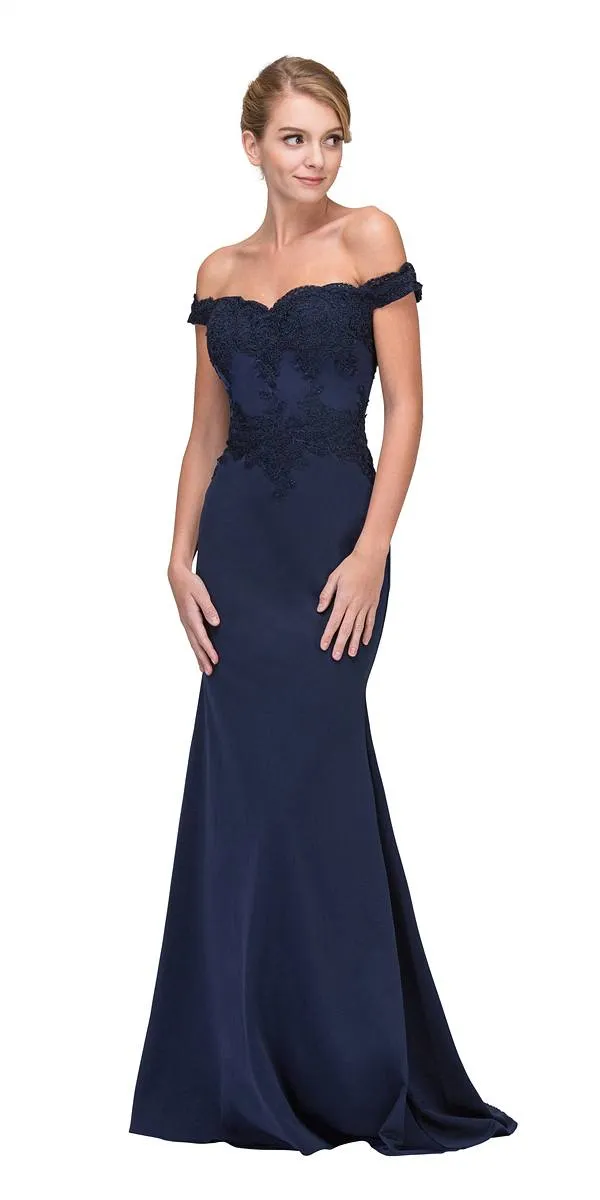 Eureka 7100 Lace Appliqued Bodice Long Dress Off-Shoulder