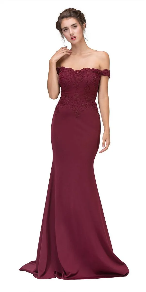 Eureka 7100 Lace Appliqued Bodice Long Dress Off-Shoulder