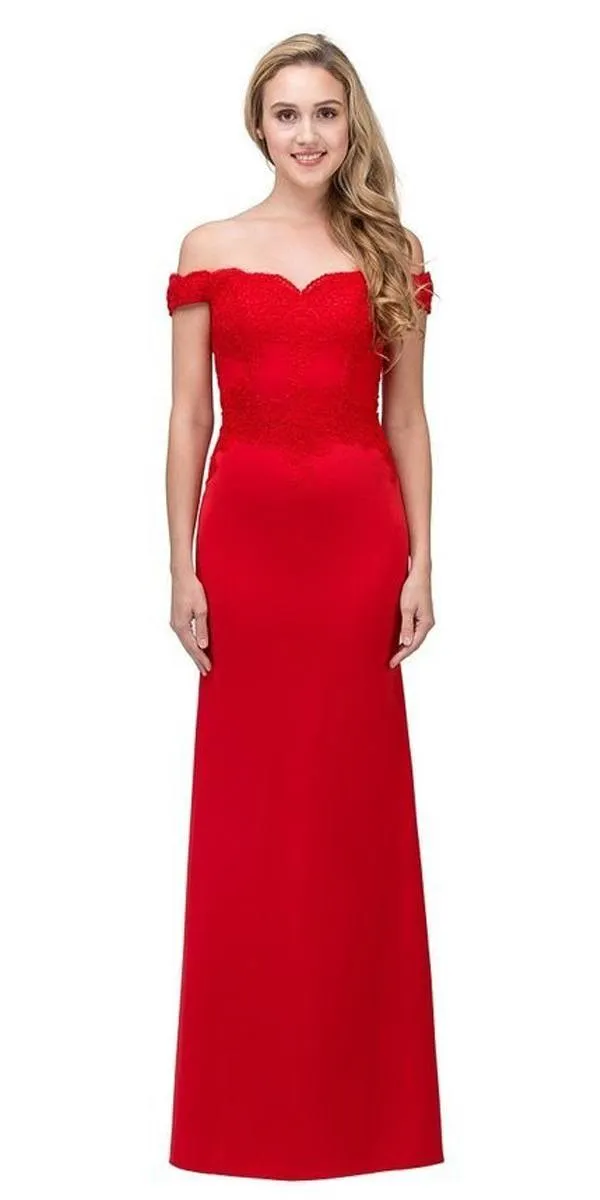 Eureka 7100 Lace Appliqued Bodice Long Dress Off-Shoulder
