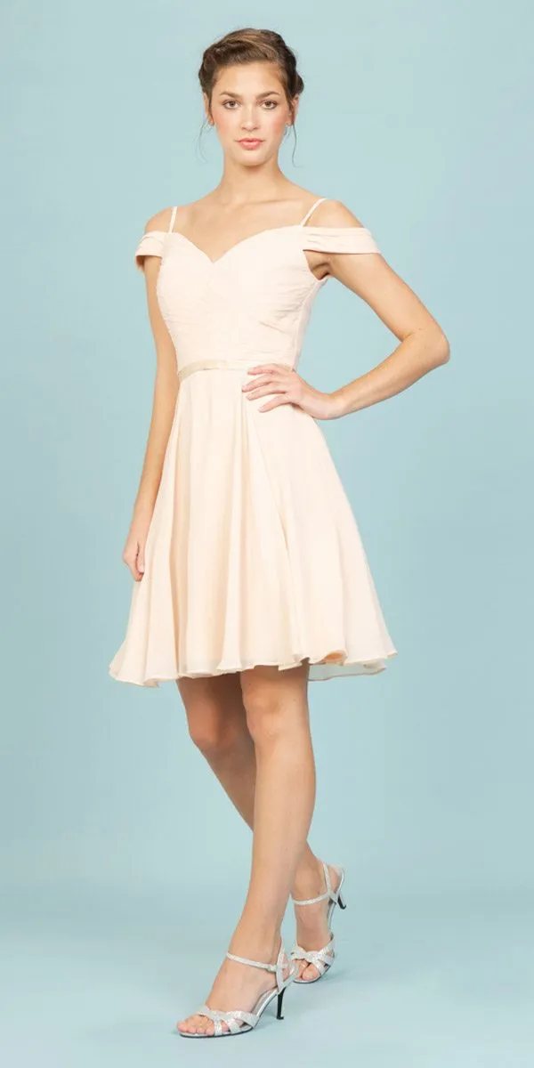 Eureka 7622 Cold-Shoulder Short Chiffon A-Line Dress
