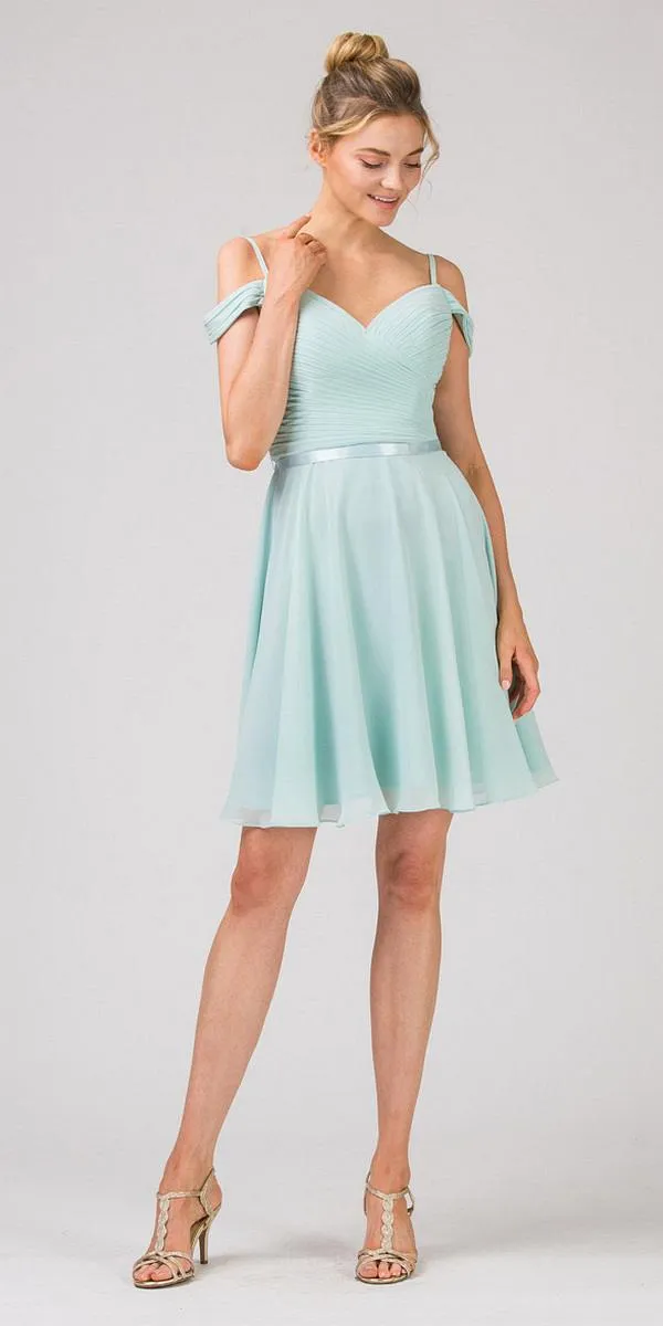 Eureka 7622 Cold-Shoulder Short Chiffon A-Line Dress