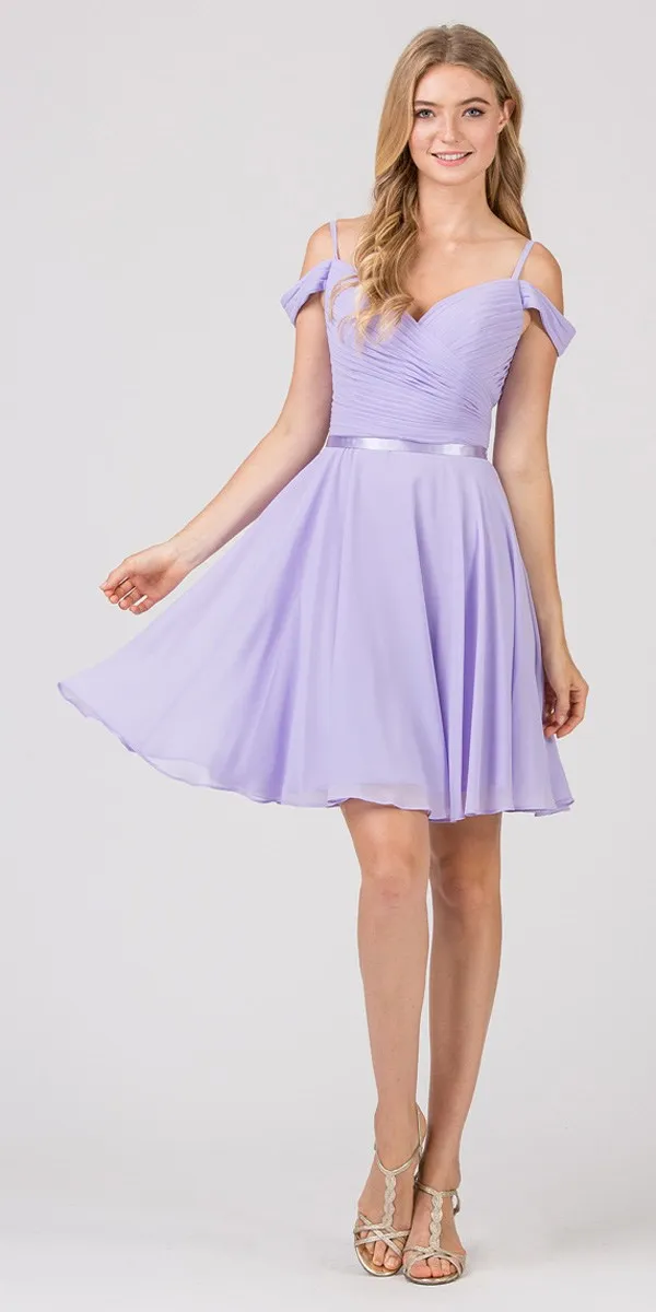 Eureka 7622 Cold-Shoulder Short Chiffon A-Line Dress