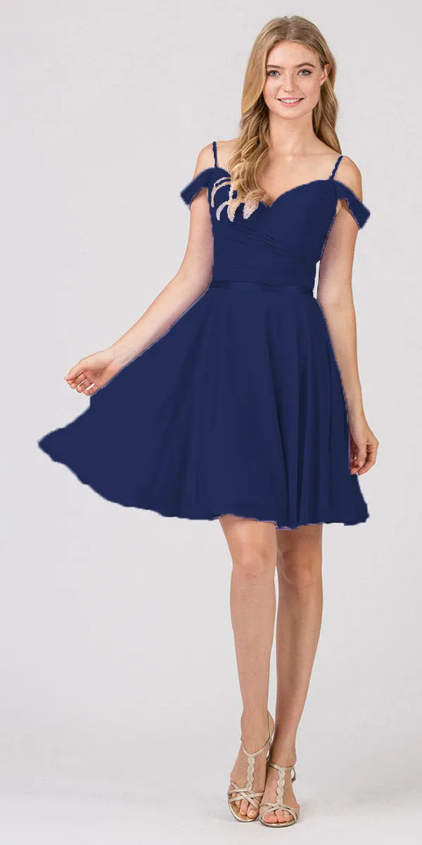 Eureka 7622 Cold-Shoulder Short Chiffon A-Line Dress
