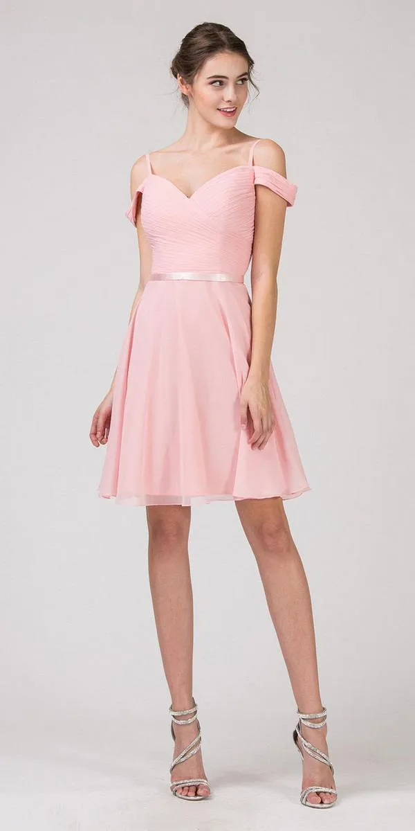 Eureka 7622 Cold-Shoulder Short Chiffon A-Line Dress