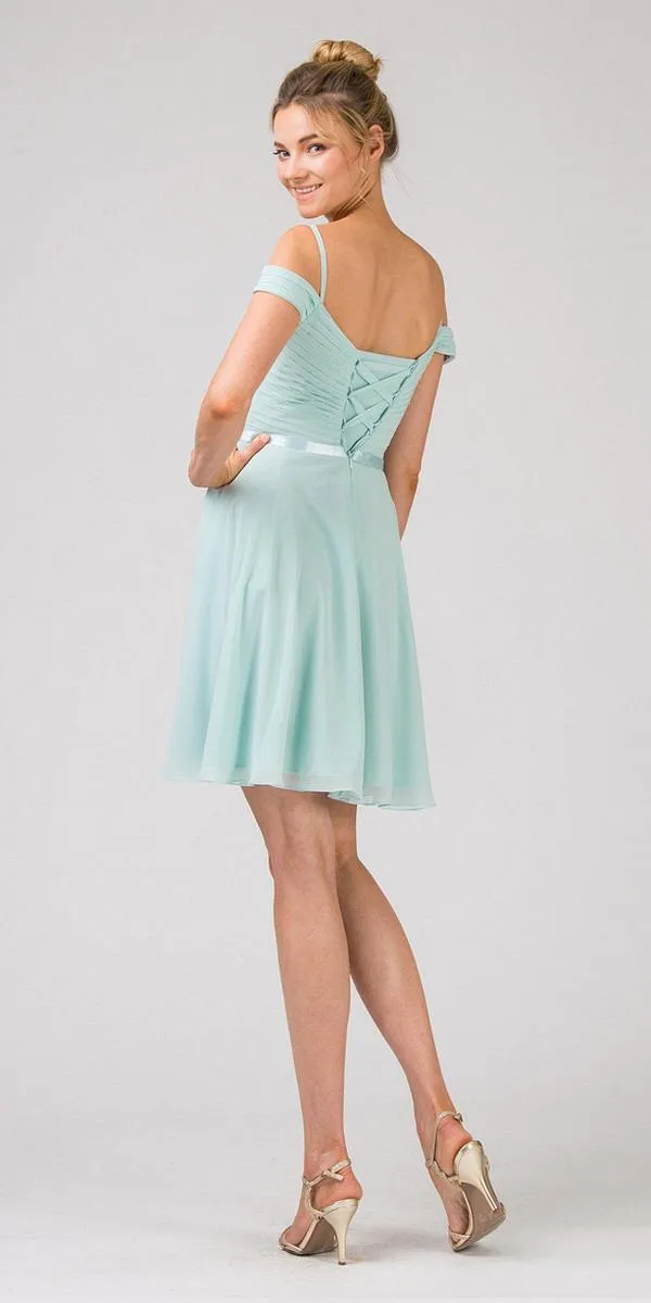 Eureka 7622 Cold-Shoulder Short Chiffon A-Line Dress