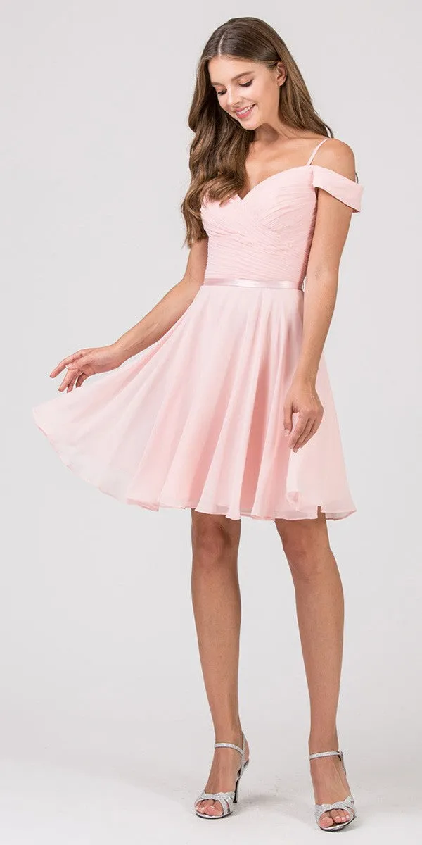Eureka 7622 Cold-Shoulder Short Chiffon A-Line Dress