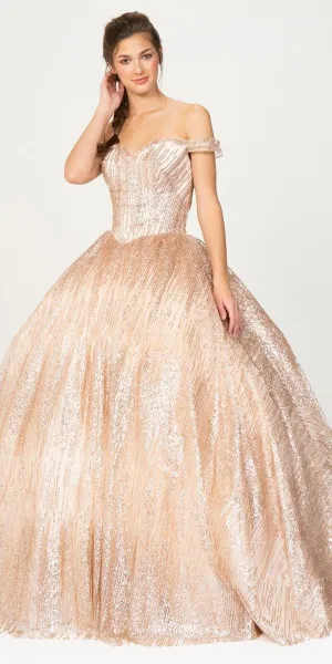 Eureka 9616 Off-Shoulder Glitter Prom Ball Gown