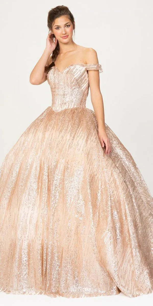Eureka 9616 Off-Shoulder Glitter Prom Ball Gown