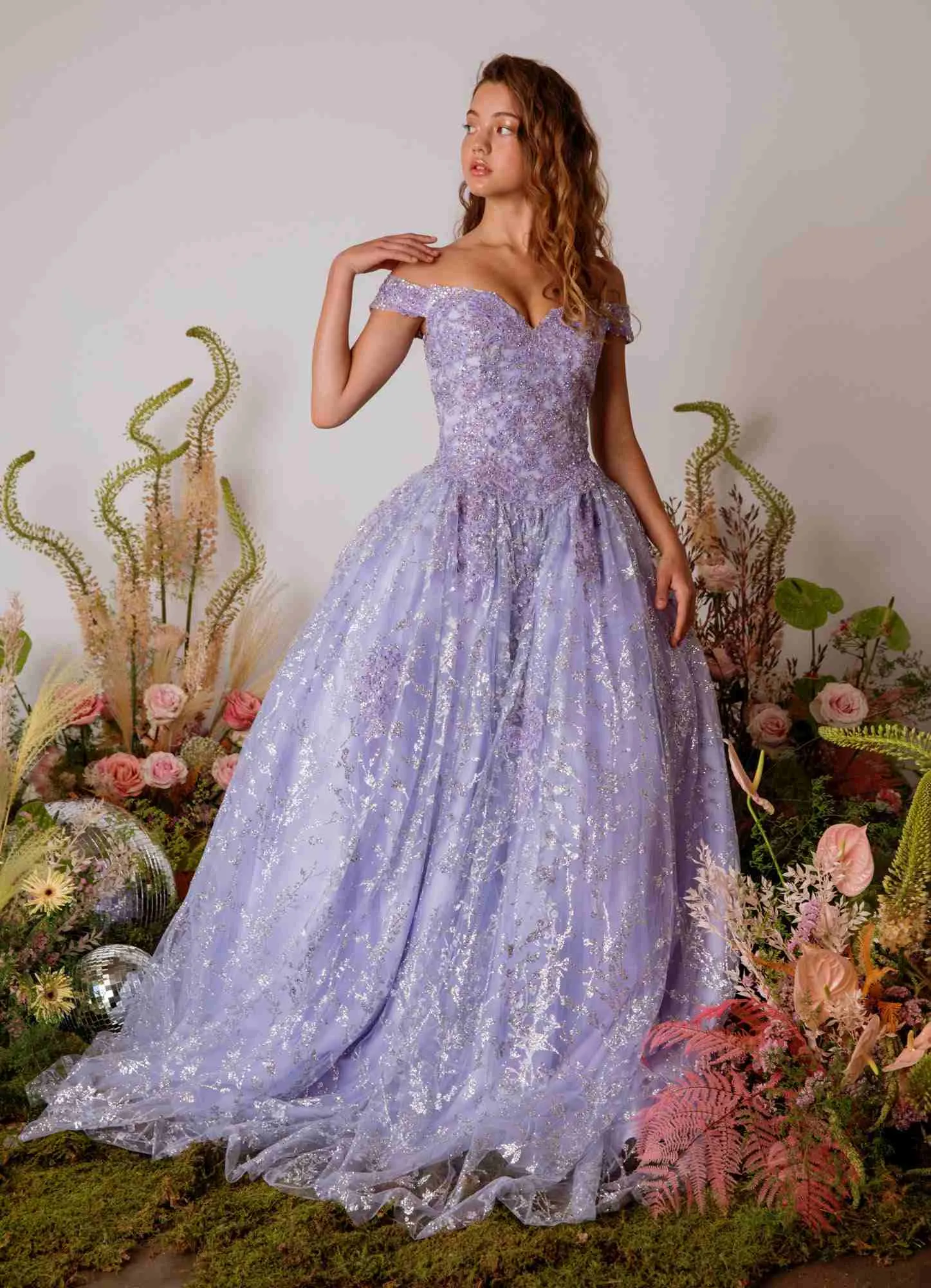 Eureka 9909 Off-Shoulder Ball Gown Lace-Up Back
