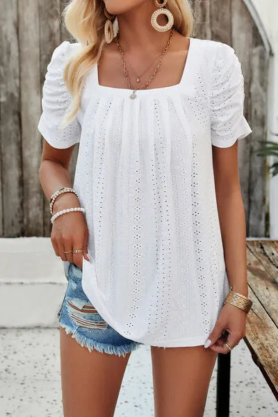 Eyelet Square Neck Puff Sleeve Top (6 Colors)