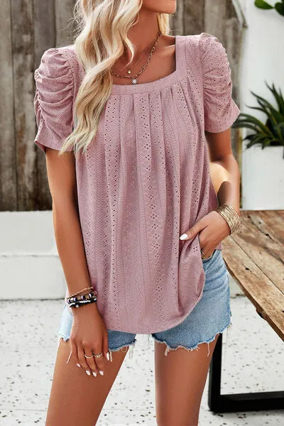 Eyelet Square Neck Puff Sleeve Top (6 Colors)