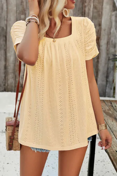 Eyelet Square Neck Puff Sleeve Top (6 Colors)