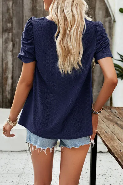 Eyelet Square Neck Puff Sleeve Top (6 Colors)