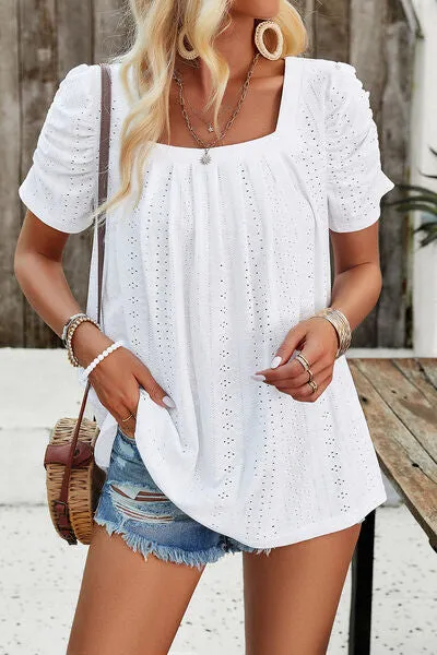 Eyelet Square Neck Puff Sleeve Top (6 Colors)