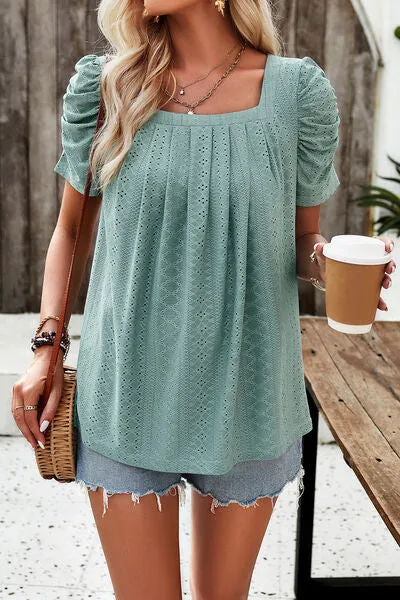 Eyelet Square Neck Puff Sleeve Top (6 Colors)