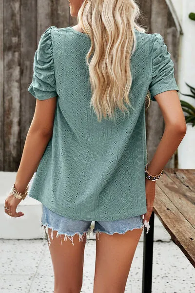 Eyelet Square Neck Puff Sleeve Top (6 Colors)