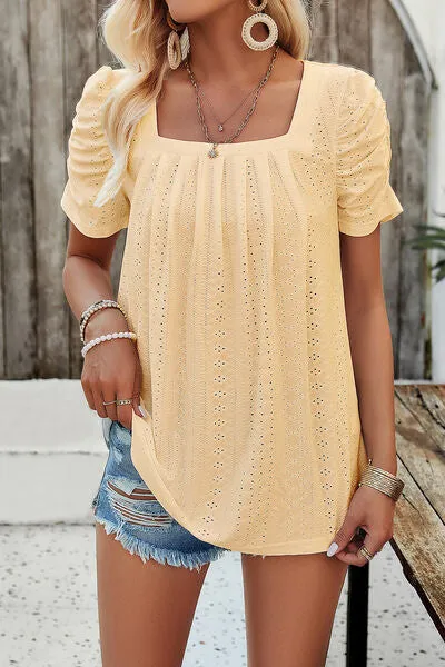 Eyelet Square Neck Puff Sleeve Top (6 Colors)