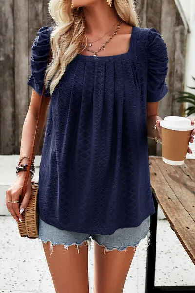 Eyelet Square Neck Puff Sleeve Top (6 Colors)
