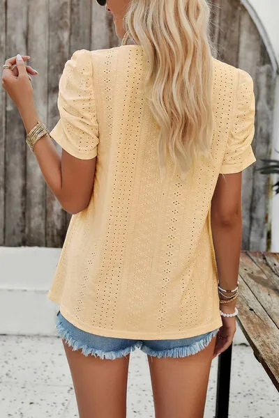 Eyelet Square Neck Puff Sleeve Top (6 Colors)