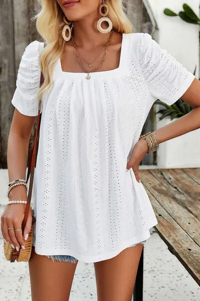 Eyelet Square Neck Puff Sleeve Top (6 Colors)