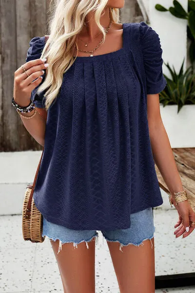 Eyelet Square Neck Puff Sleeve Top (6 Colors)