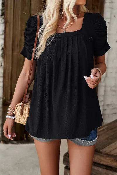 Eyelet Square Neck Puff Sleeve Top (6 Colors)