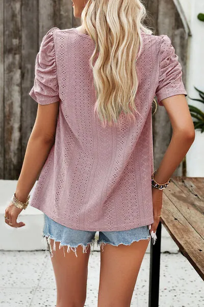 Eyelet Square Neck Puff Sleeve Top (6 Colors)