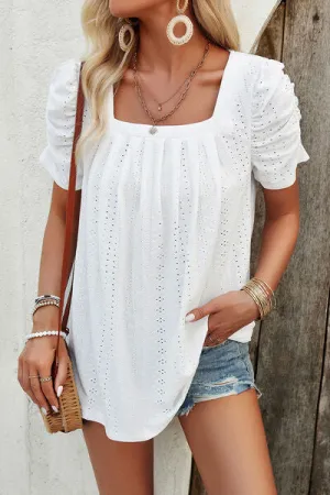 Eyelet Square Neck Puff Sleeve Top (6 Colors)