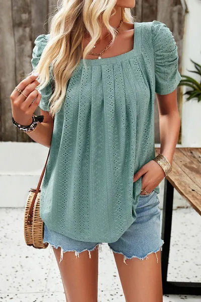 Eyelet Square Neck Puff Sleeve Top (6 Colors)