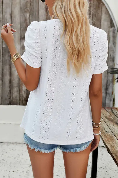 Eyelet Square Neck Puff Sleeve Top (6 Colors)