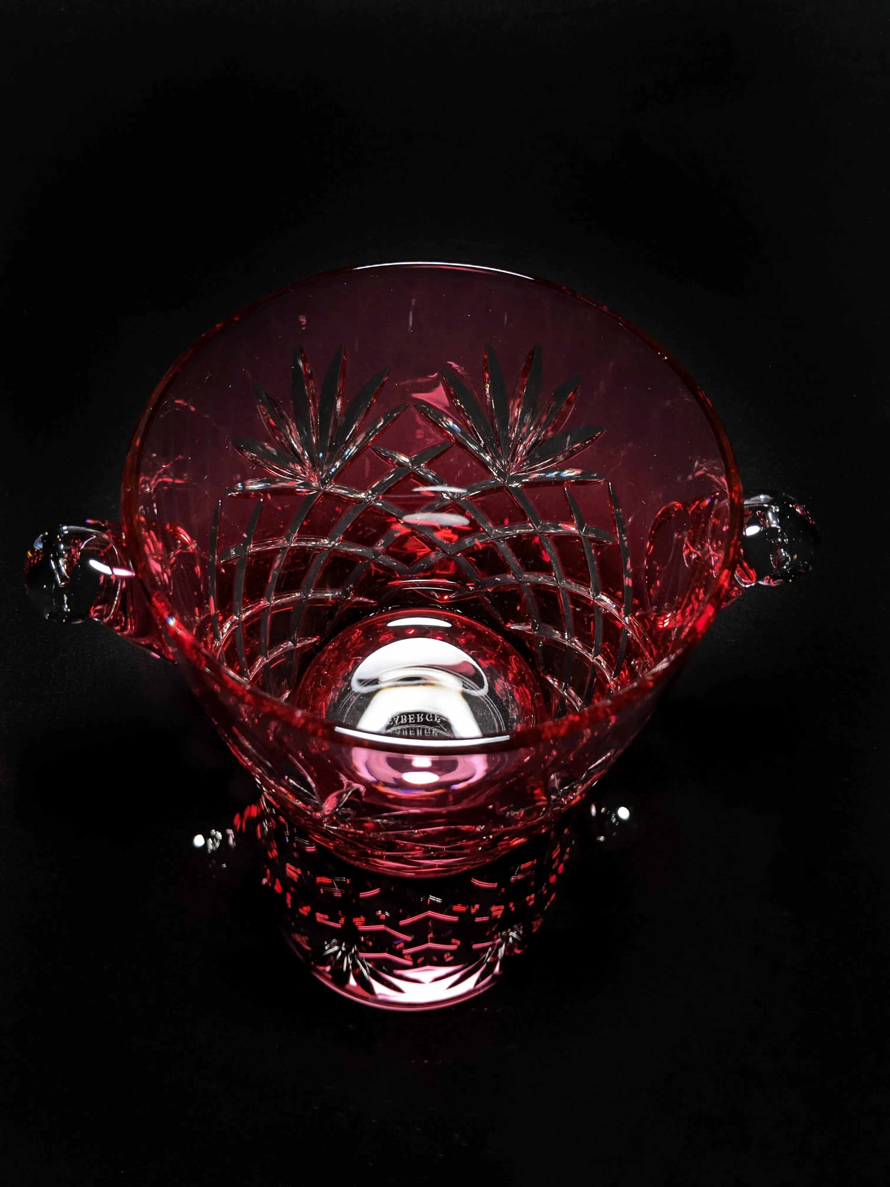 Faberge Odessa  Red Crystal Ice Bucket and Highball Glasses