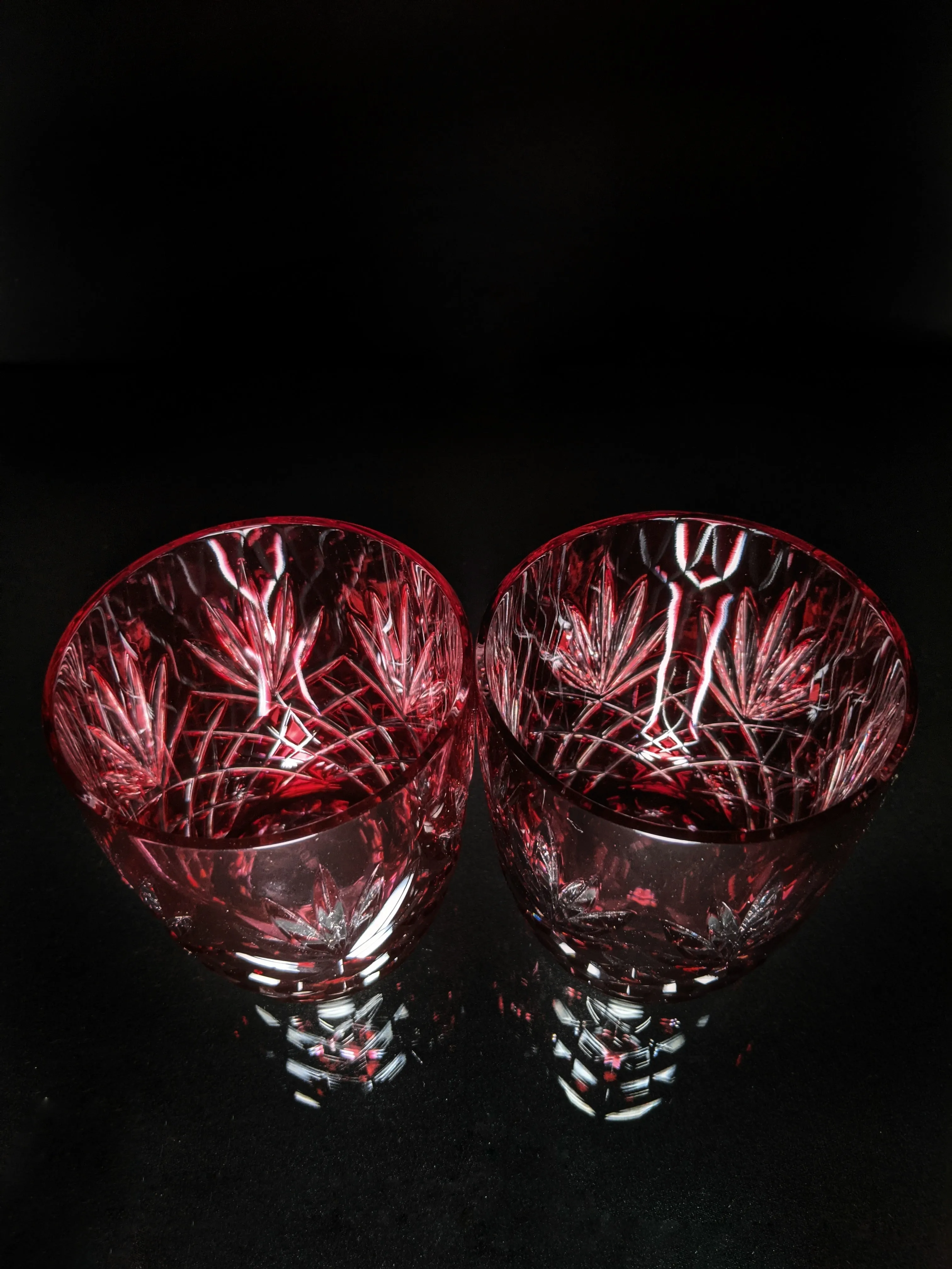 Faberge Odessa  Red Crystal Ice Bucket and Highball Glasses