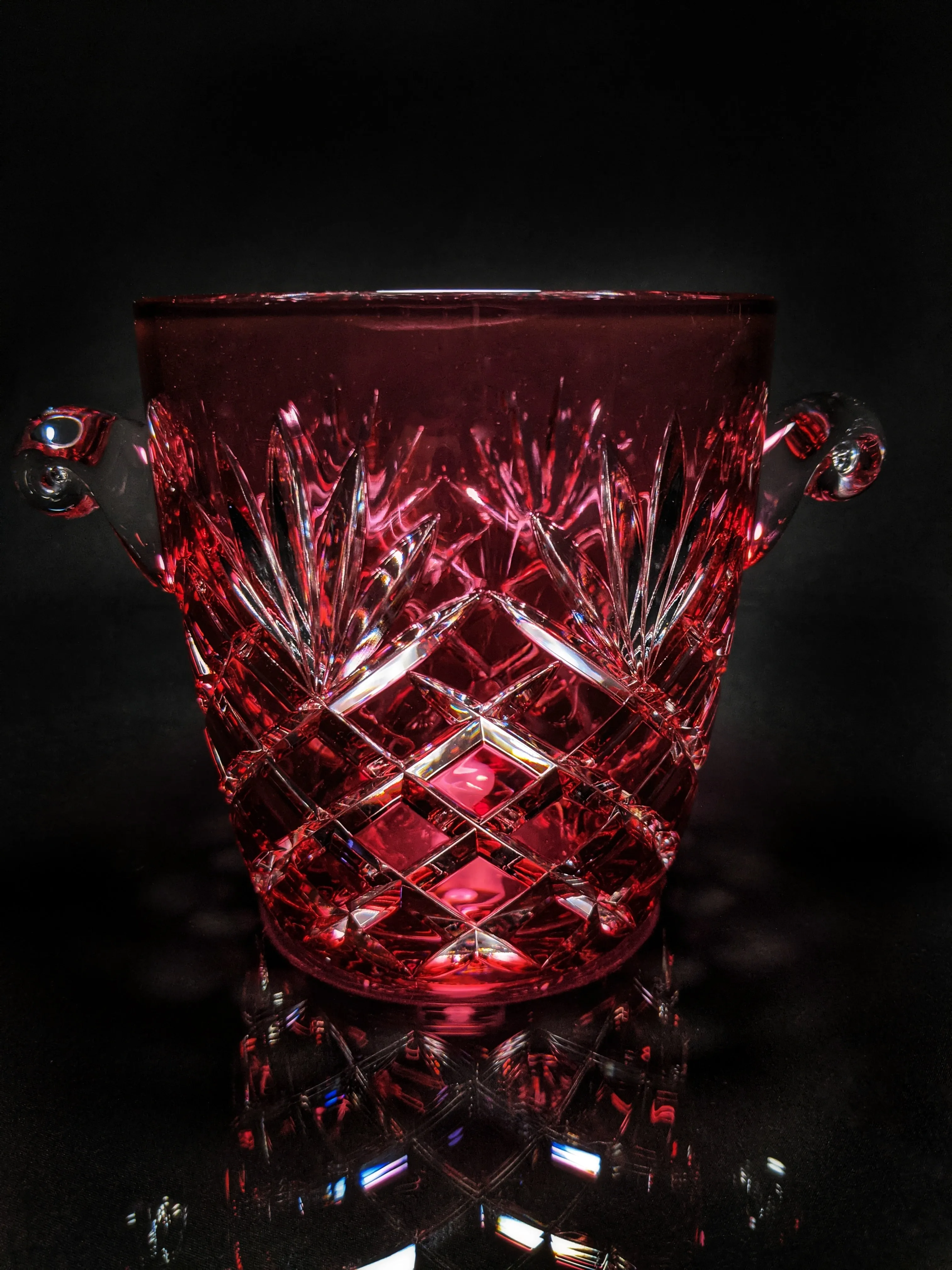 Faberge Odessa  Red Crystal Ice Bucket and Highball Glasses
