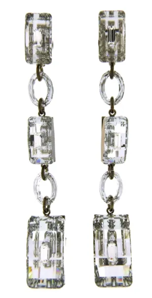 Faceted Crystal & Baguette Triple Drop Earrings
